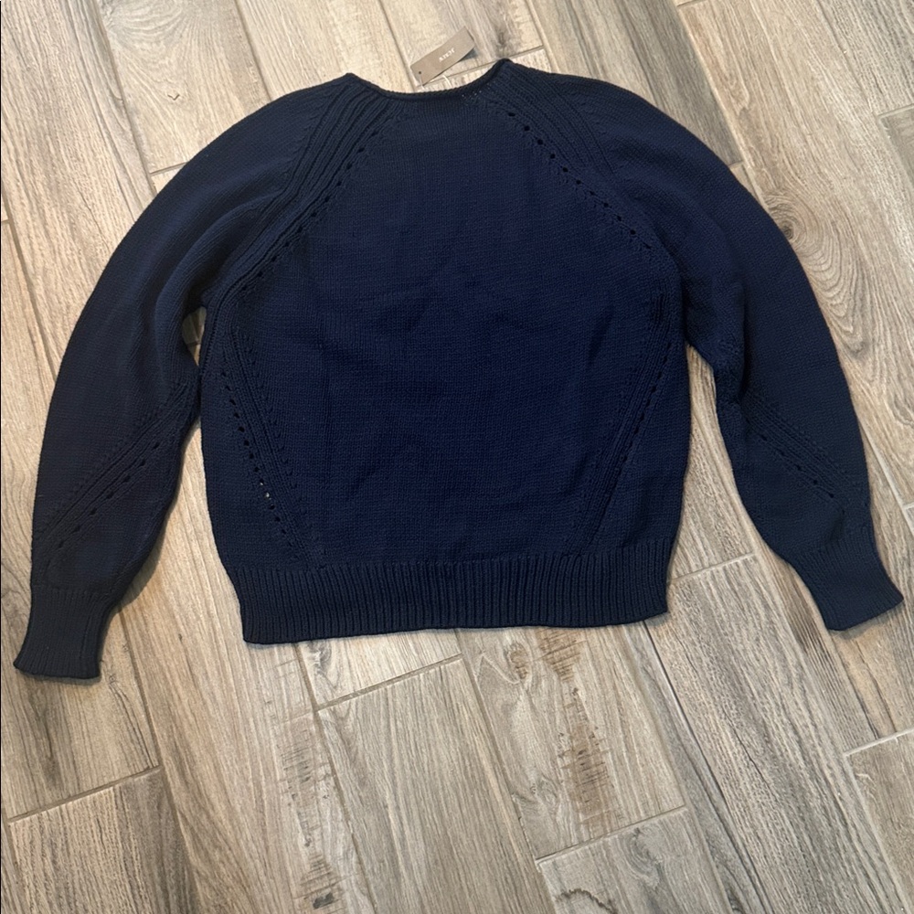 J Crew Woman's Sweater with pointelle stitching Sz Medium J6381 Navy NWT - Picture 10 of 11